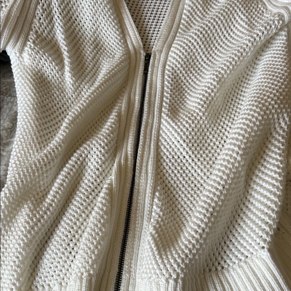 Cream Zip-Front Knit Sweater - Women's Lightweight Cardigan - Picture 2 of 3